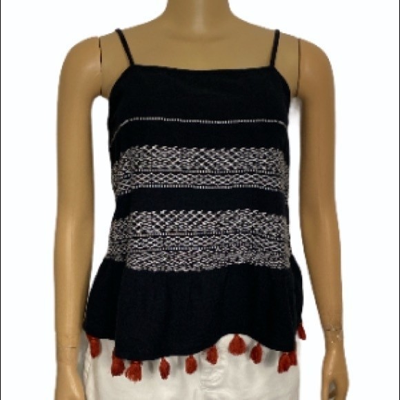 A.N.A Babydoll Tank Top Boho embroidered Black White Rust size M - Picture 6 of 14